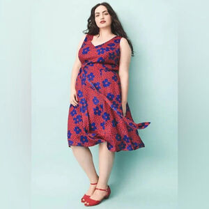 Modcloth Red Floral Timeless Magnetism A-Line Plus Size Dress